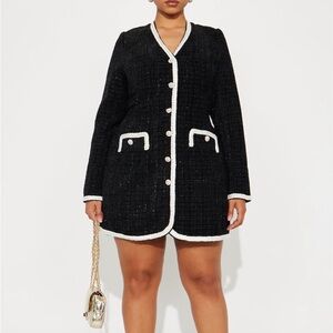 Elegant Black Women's Coat Dress with White Trim